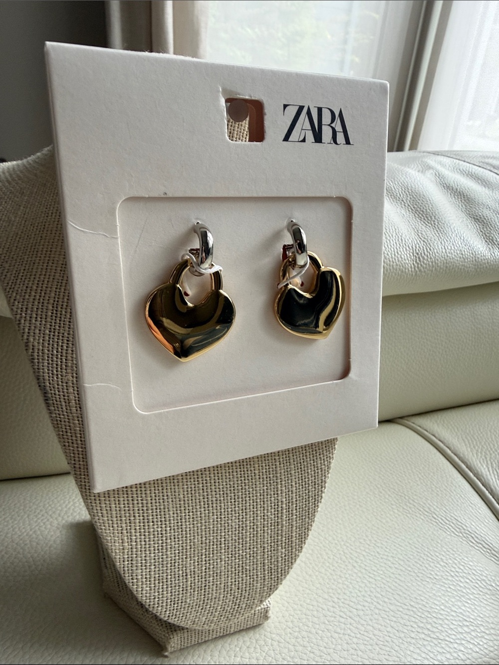 ZARA Two-Tone Gold and Silver Heart Drop Earrings